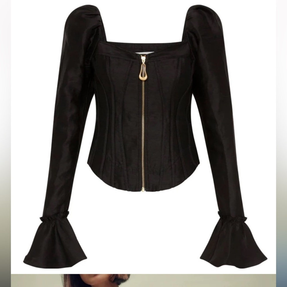 Aje Giselle Black Puff Sleeve Corset Top